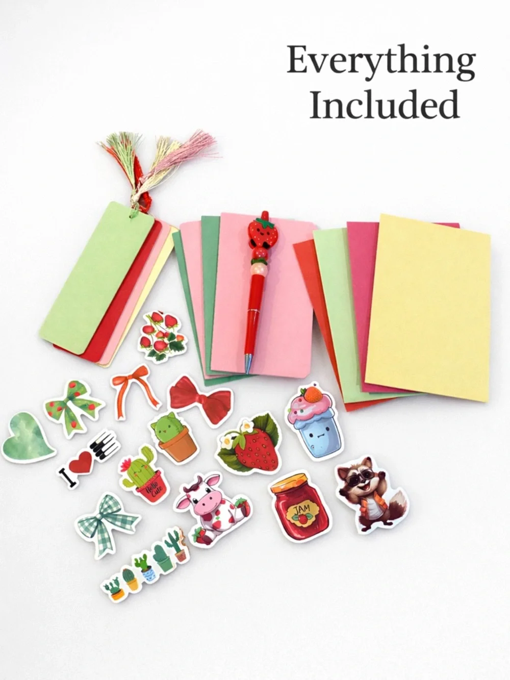 Cute Strawberry Stationery Gift Bundle – Pen, Cards, Bookmarks & Stickers